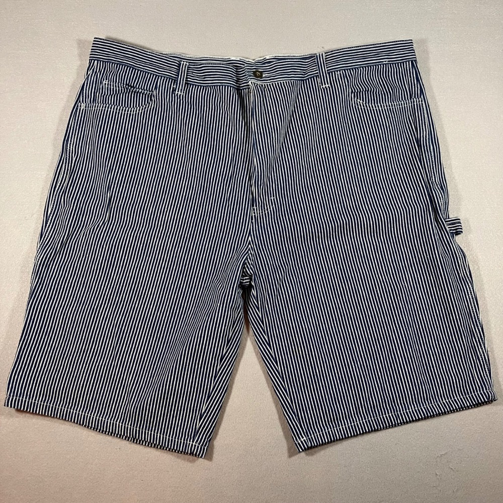 Dickies Mens 42 Hickory Stripe Railroad Carpenter Work Shorts Blue White Cotton
